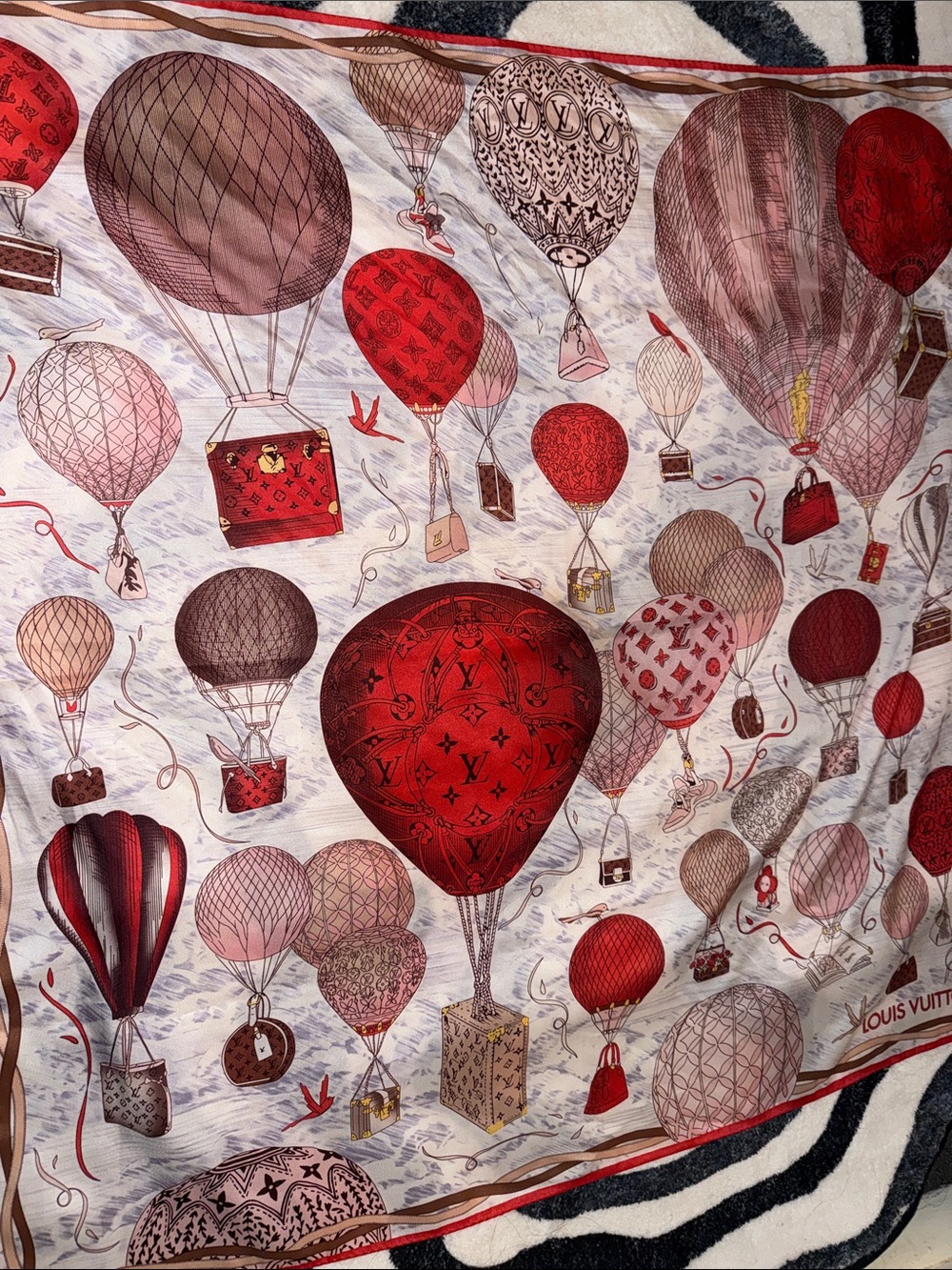 Red and Cream Hot Air Balloon Silk Scarf